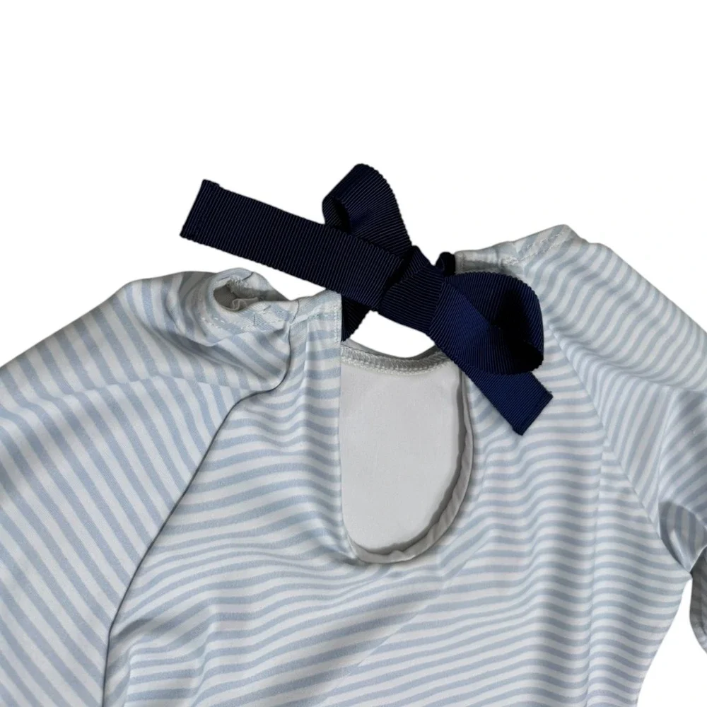 Minnow Swim Girls 5/6 One Piece Swimsuit Long Sleeve Rashguard Blue Striped